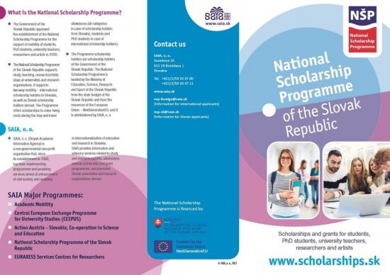 National Scholarship Programme of the Slovak Republic 2023 - flyer